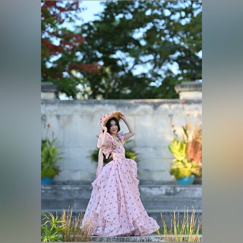 Selkie Collections The Carol in Bloom Pink Floral Ruffle Maxi Ball Gown XXS NWT